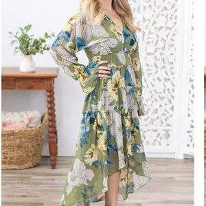 Floral Green and Blue Women's Dress